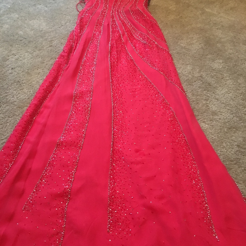 Watermelon beaded evening gown